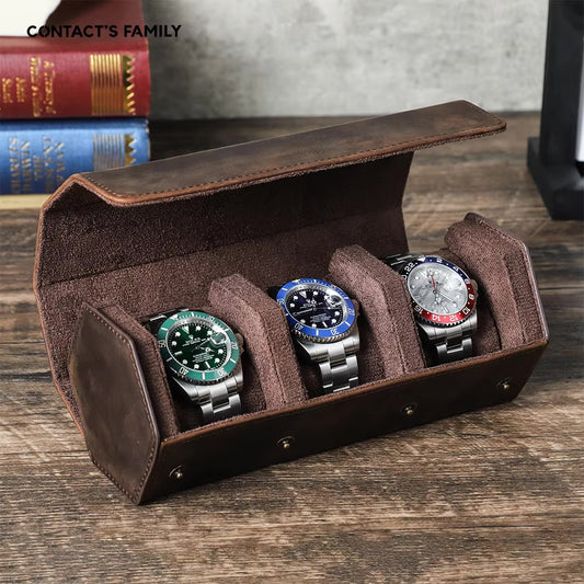 Vintage Leather Hexagonal Watch Roll Trio