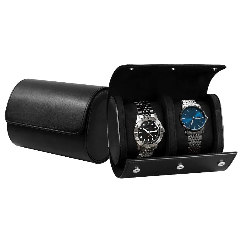 Two Slot Travel Roll - Black Leather